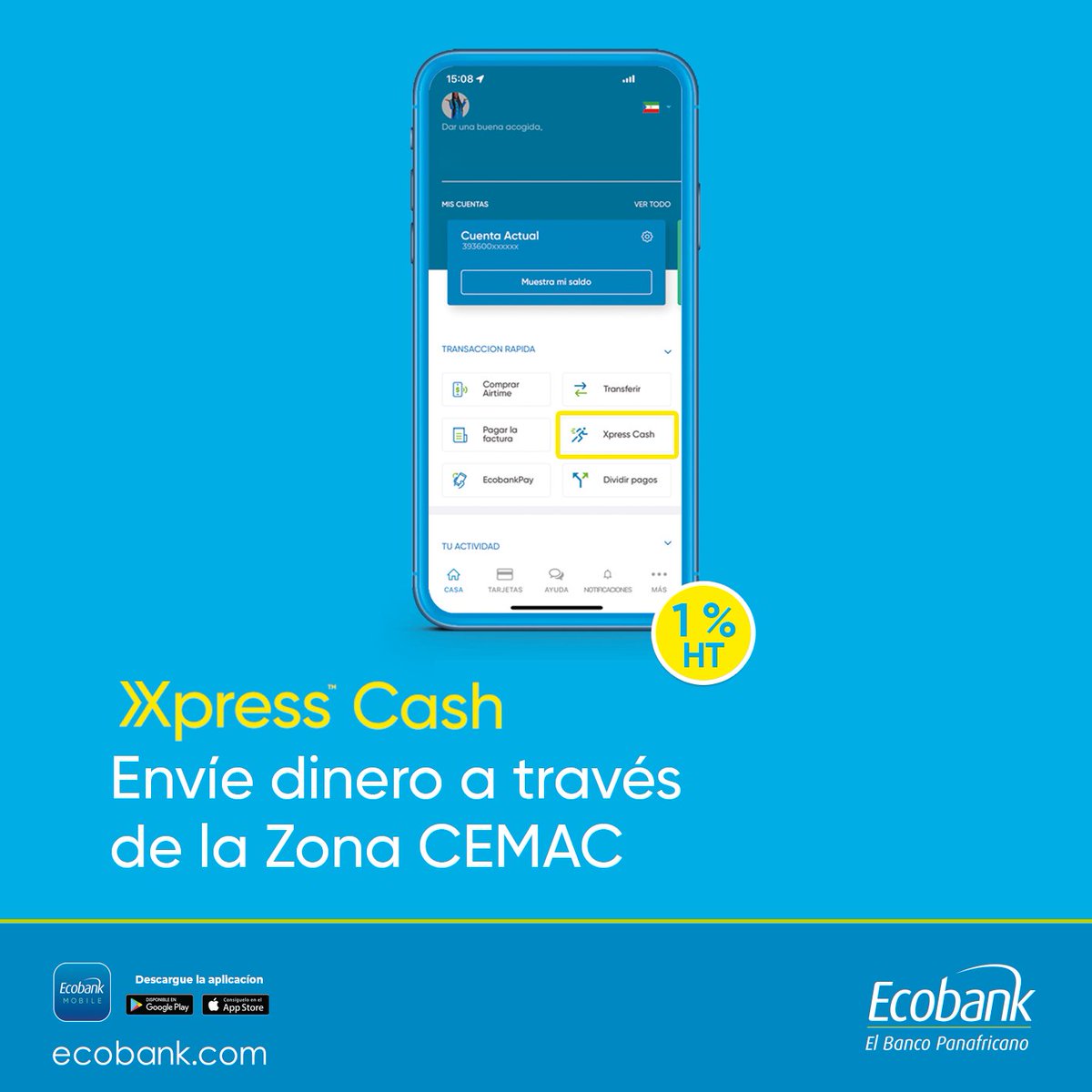 Xpress Cash; una forma de envío de dinero instantáneo en toda África Central. 
Es rápido, sencillo y eficaz. A tan sólo 1%+IVA.

#XpressCash #Ecobankgq #envíodedinero  #bancadigital <a href="/EcobankGQ/">Ecobank Guinea Ecuatorial</a>