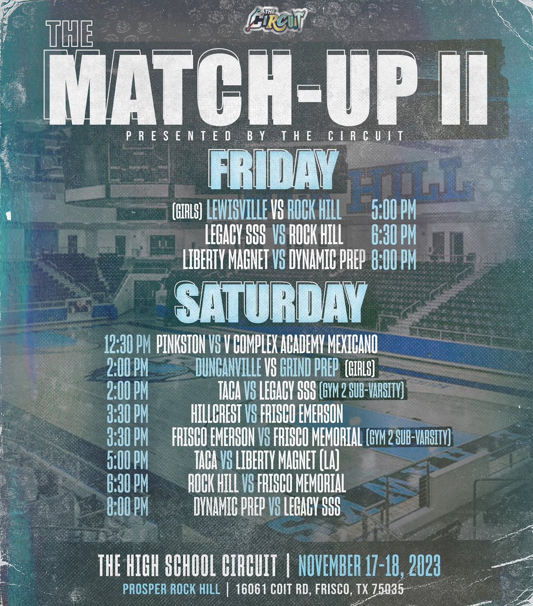 NOW LIVE: The Match-Up Part II ⚔️

🗓️ November 17-18
📍 Prosper Rock Hill (TX)
✏️ <a href="/HSCircuit/">The HS Circuit</a> 

Official Schedule 👇🏾