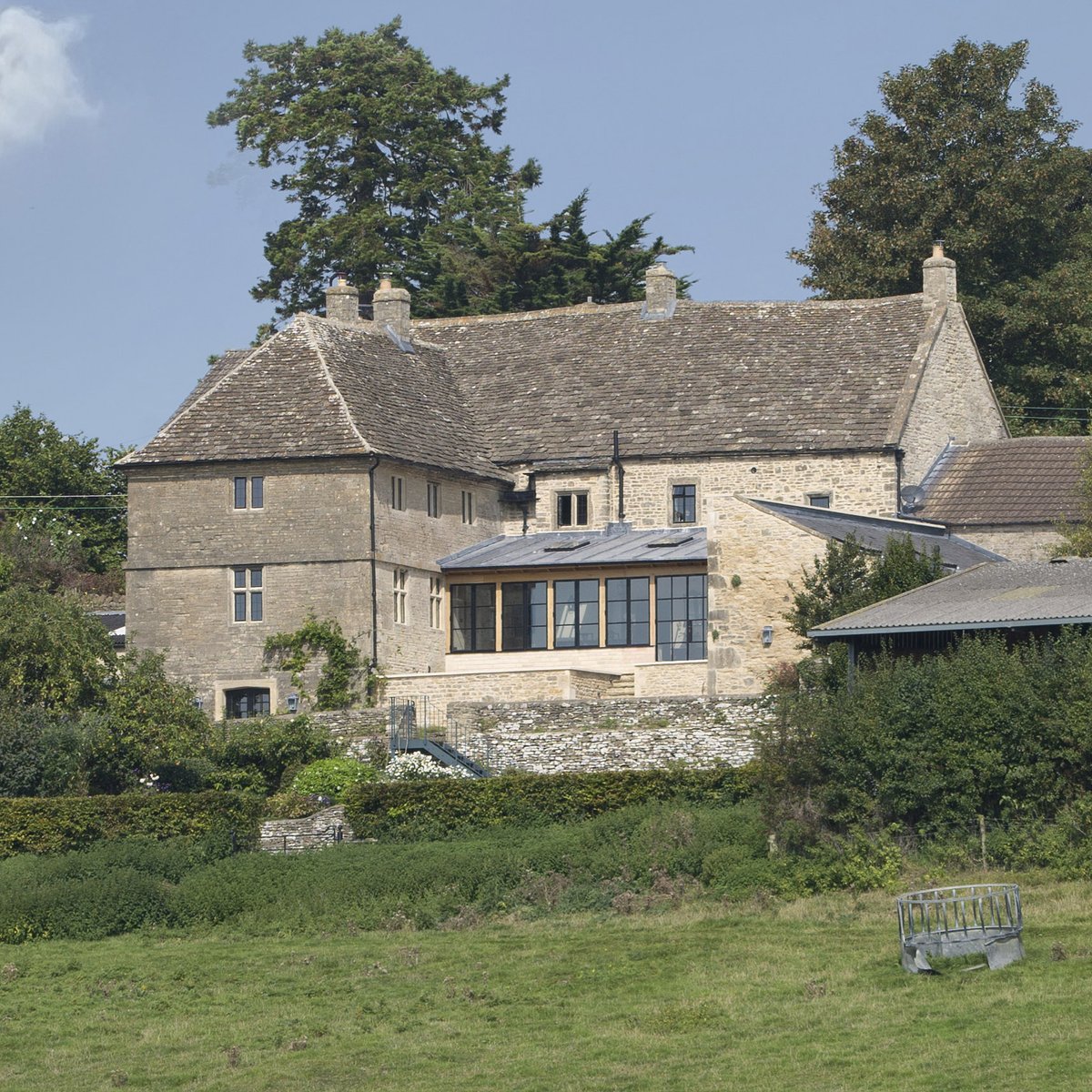 Almost complete! - Our #Extension, #stablesconversion and #refurbishment to a splendid listed seventeenth century #Cotswolds #farmhouse in #Marshfield, near #Bath. Includes #oakframe, local stone, #steelwindows, and a #leadroof.  jamesarmitage.com/marshfield-hou…