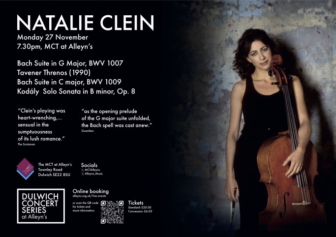 Hugely excited to be welcoming world-renowned cellist <a href="/natalieclein/">Natalie Clein OBE</a> to @MCTAlleyns for the  #DulwichConcertSeries <a href="/AlleynsSchool/">Alleyn's School</a> on Mon 27 Nov.   
Book your place here 👉tinyurl.com/mphemrye