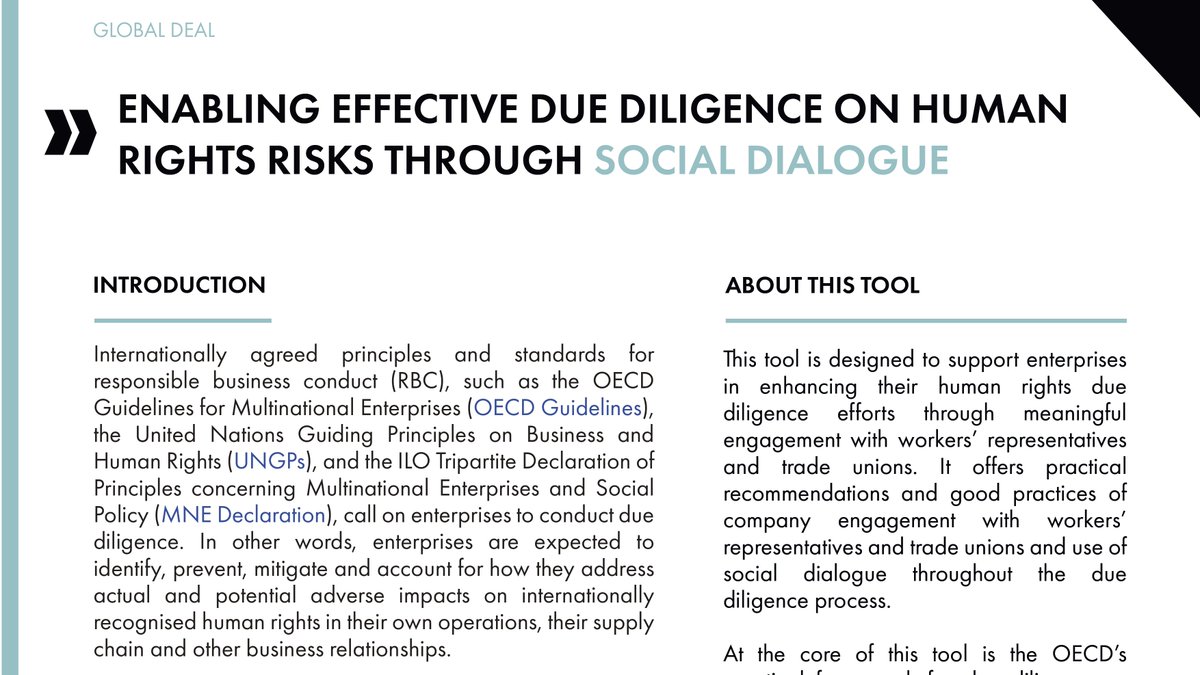 The role of unions in the #HRDD process is widely acknowledged. Yet, many enterprises struggle to engage them meaningfully. 

The Global Deal has launched a new tool designed to assist enterprises in conducting HRDD through effective #socialdialogue 👇

theglobaldeal.com/resources/tool…