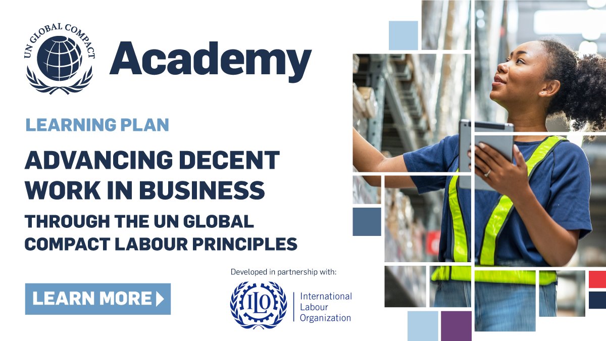 🚨 Despite progress, #DecentWork deficits remain alarmingly widespread. Developed by the UN @globalcompact Academy🎓 and @ILO, this learning plan guides businesses on strengthening labour standards. Start today: 👉 info.unglobalcompact.org/labour #UnitingBusiness