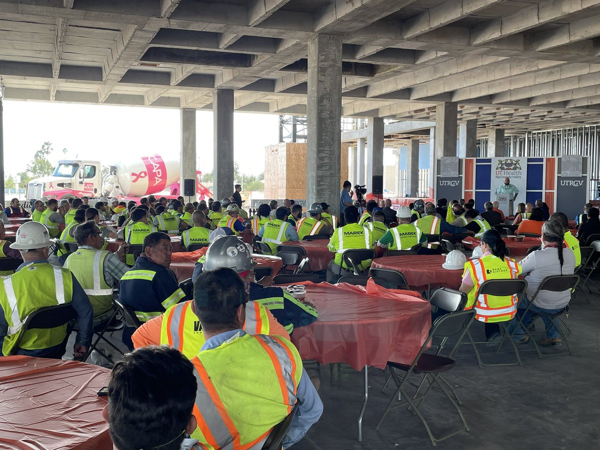 UTRGVCancer's tweet photo. Beautiful day for the Topping Off ceremony for the UTRGV Cancer and Surgery Center.  So much hard work has gone into the project for the Rio Grande Valley https://t.co/qGcRbhDoyk