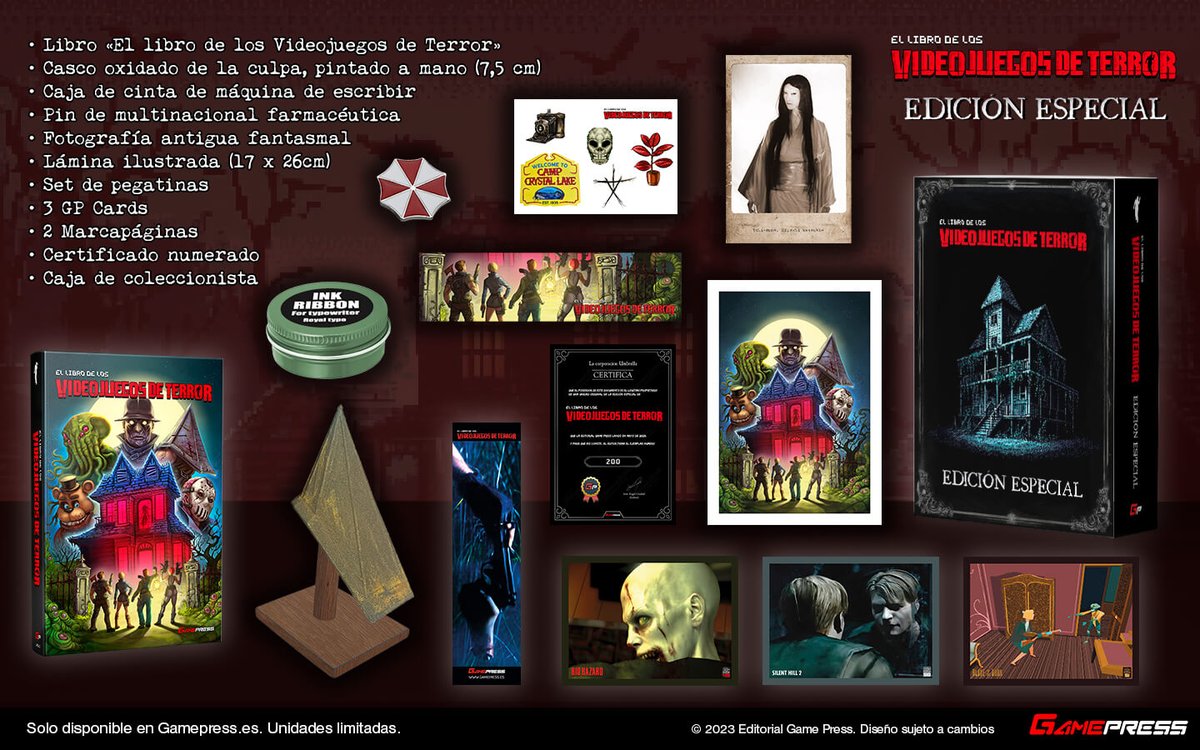 GamePressEd's tweet image. La Edición Especial de "El libro de los Videojuegos de Terror" es de las más ambiciosas y exclusivas que jamás hemos creado. ¿Has visto TODO lo que lleva?

🧟‍♂️¡Resérvala (bit.ly/GPTerrorEsp) antes de que los zombis acaben con ella!