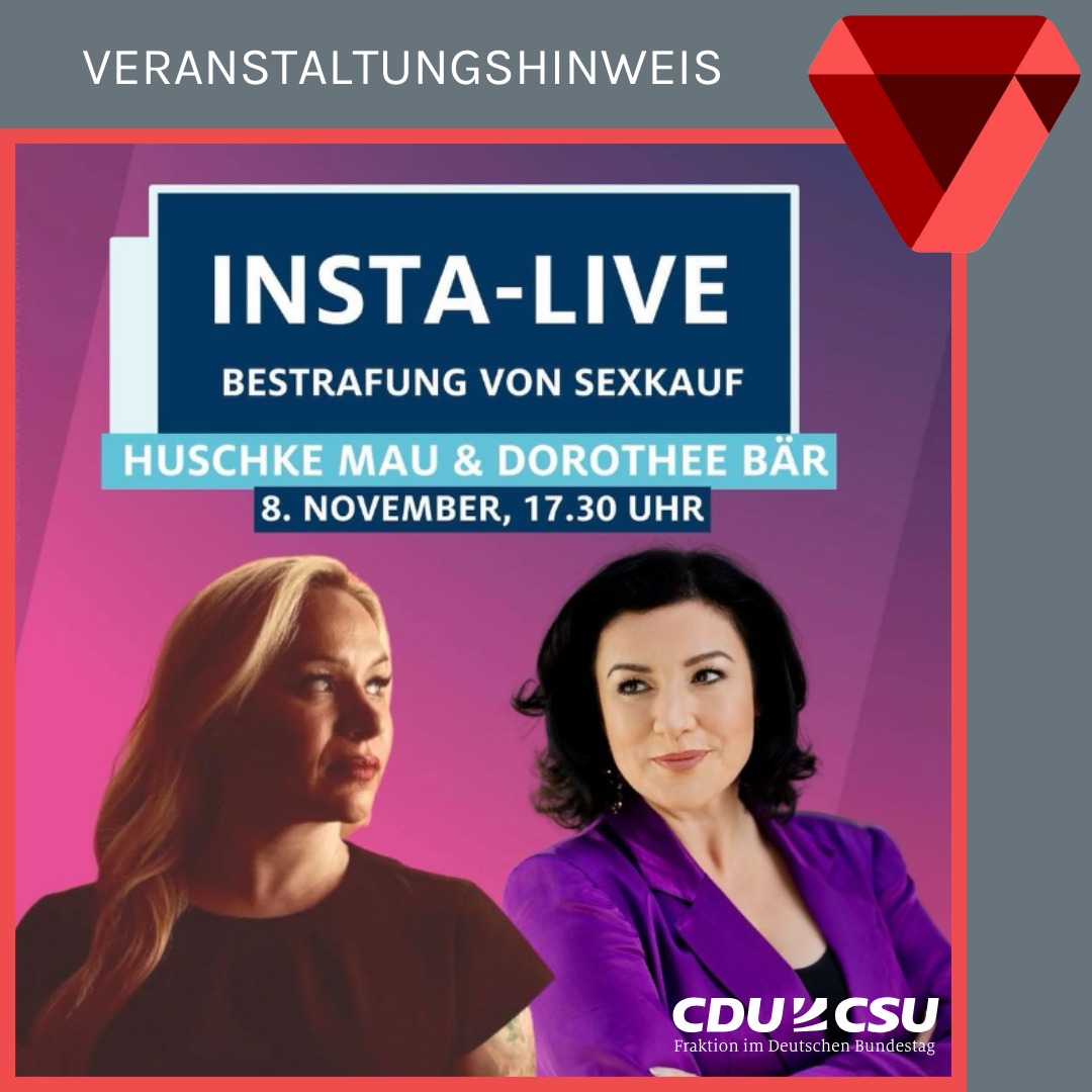 BV_Nord_Modell's tweet photo. INSTA-Live! - BESTRAFUNG VON SEXKAUF
Eine Empfehlung für den heutigen Abend, das #Insta_Live auf dem Profil der @cducsubt mit @HuschkeMau und @DoroBaer.
Wir sind gespannt!
Heute um 17.30 UHR
#bündnisnordischesmodell #prostitution #equalitymodelnow #nordicmodelnow https://t.co/7wzjPE2Rso