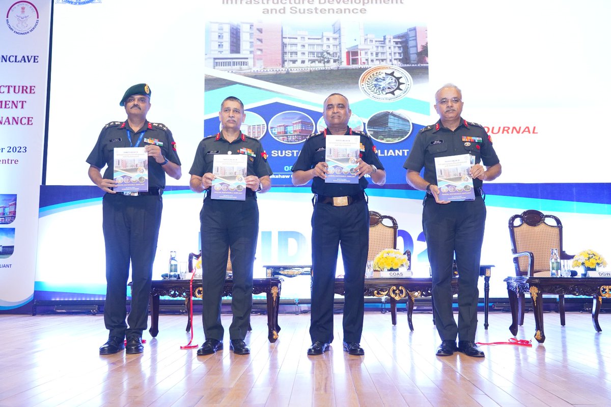 adgpi's tweet photo. #ECIDS2023
 A two day Engineer Conclave on Infrastructure Development and Sustenance being organized by #MES commenced at Manekshaw Centre, today.

Gen Manoj Pande #COAS  delivered the keynote address & emphasized on the urgent need of development of robust infrastructure to bolster our combat capability.

The #COAS exhorted MES to resort to efficient project management methods to minimize time and cost overruns and ensure quality construction through effective monitoring and supervision.

#IndianArmy
#OnPathToTransformation
