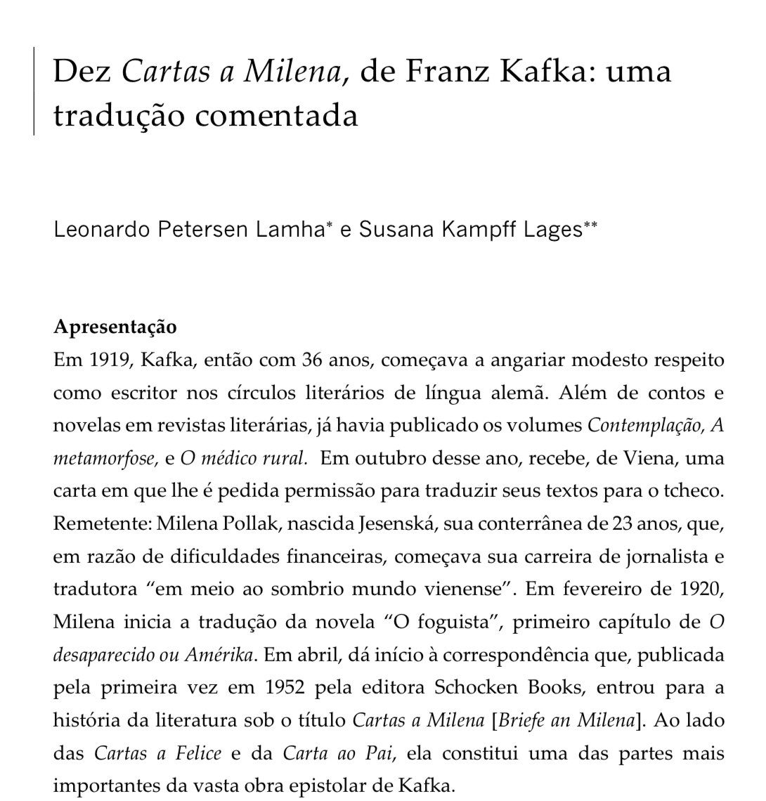 lnrdlmh's tweet photo. saiu: o início das cartas à milena, de kafka, pela primeira vez traduzidas direto do alemão, e com notas e comentários contextuais para o seu melhor desfrutamento

na tradução em revista, da puc-rio

https://t.co/xdhHzxno8q https://t.co/GSuEfMkjFN