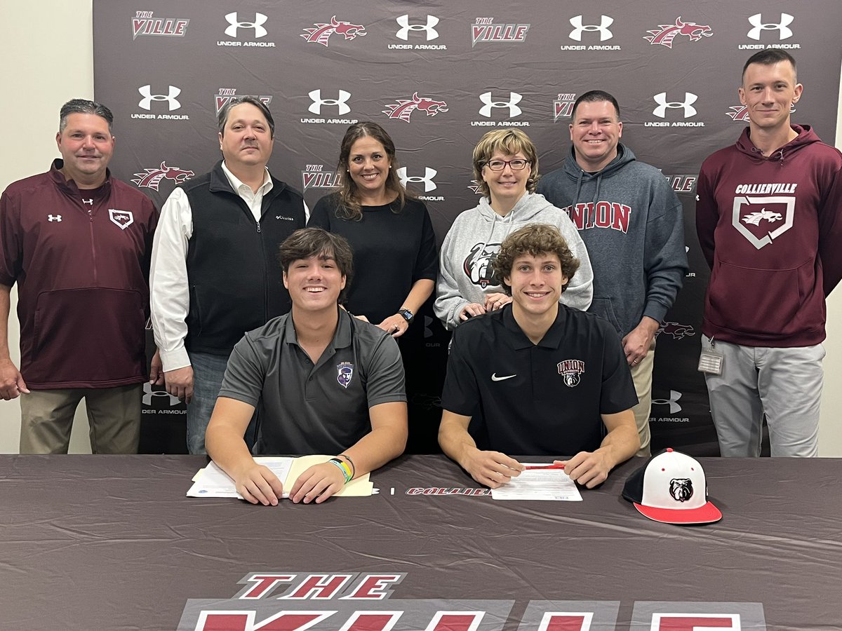 Congratulations to @JackLester33 & @NateMye24125574 for signing their NLI’s this morning! Jack to @VSCCPioneersBSB & Nate to @UUAthleticsBB. We are so proud of you! @GoDragonsGo_ @CHSDragons @cville_schools