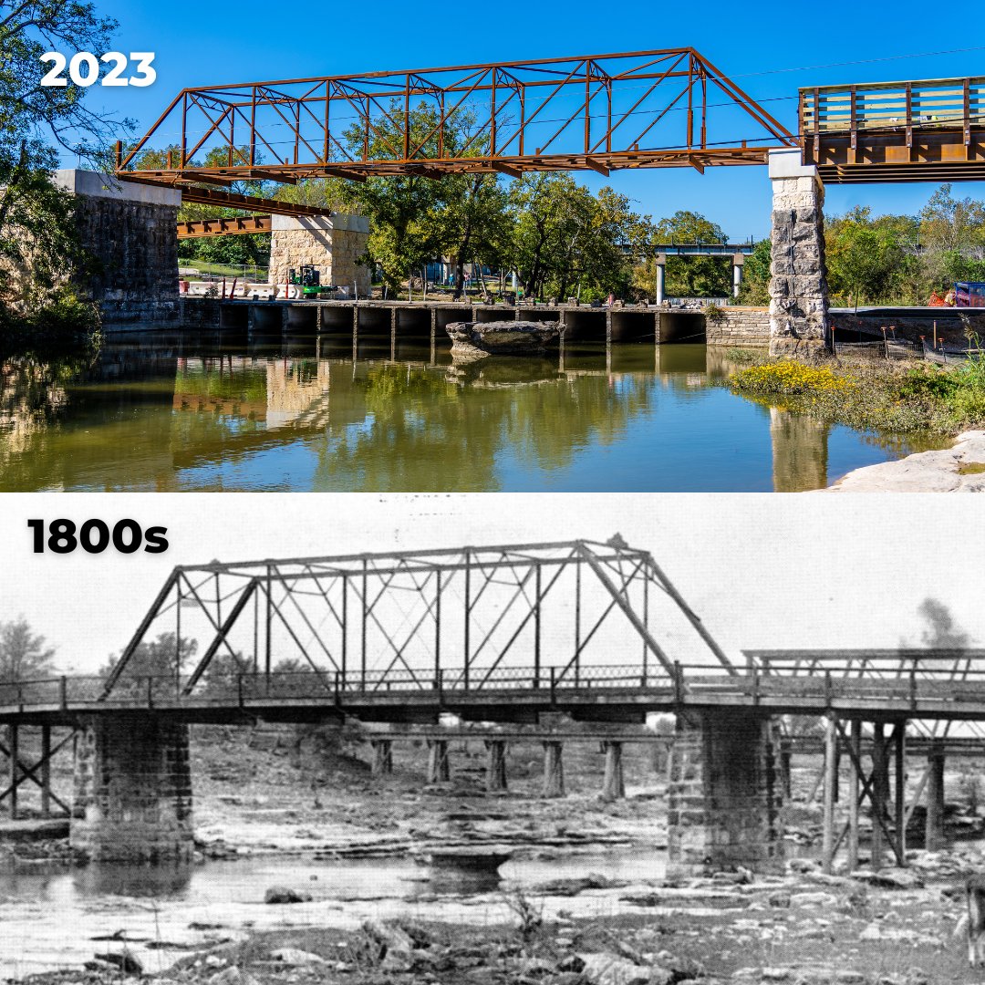 roundrock's tweet photo. ✨The new pedestrian bridge feature of the Heritage Trail West Project is currently under construction and looks amazing! ✨

The bridge is located along Chisholm Trail Road near our namesake "Round Rock" and will allow patrons to safely cross the roadway and Brushy Creek. Interestingly, a similar bridge structure was in place at this same location in the 1800s for wagons, etc., to safely traverse the low water crossing.

The overall Heritage Trail West project includes a 10-foot-wide trail spanning from Chisholm Trail Road to Mays Street and includes improvements at Bathing Beach Park, Chisholm Trail Crossing Park and Memorial Park. The approximately 1-mile trail will consist of elements showcasing Round Rock’s history, an overlook with views of Brushy Creek, open spaces for recreational opportunities and more.

This project is one of several along Brushy Creek Trail that will ultimately connect existing trails in Round Rock and Williamson County to create a regional system stretching from U.S. 183 to Texas 130.