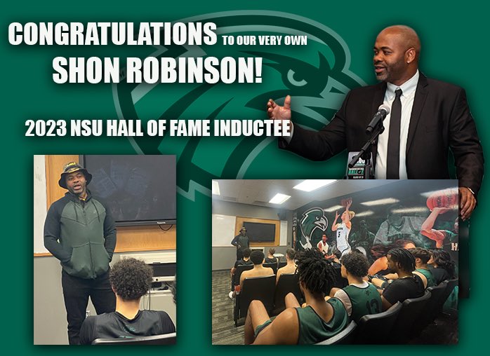 Congratulations to Shon Robinson as he was inducted into the NSU Hall of Fame this past weekend. 

We appreciate the time Shon spent at practice and speaking with the team about his time at NSU as a National Champion. 

#TeamNSU