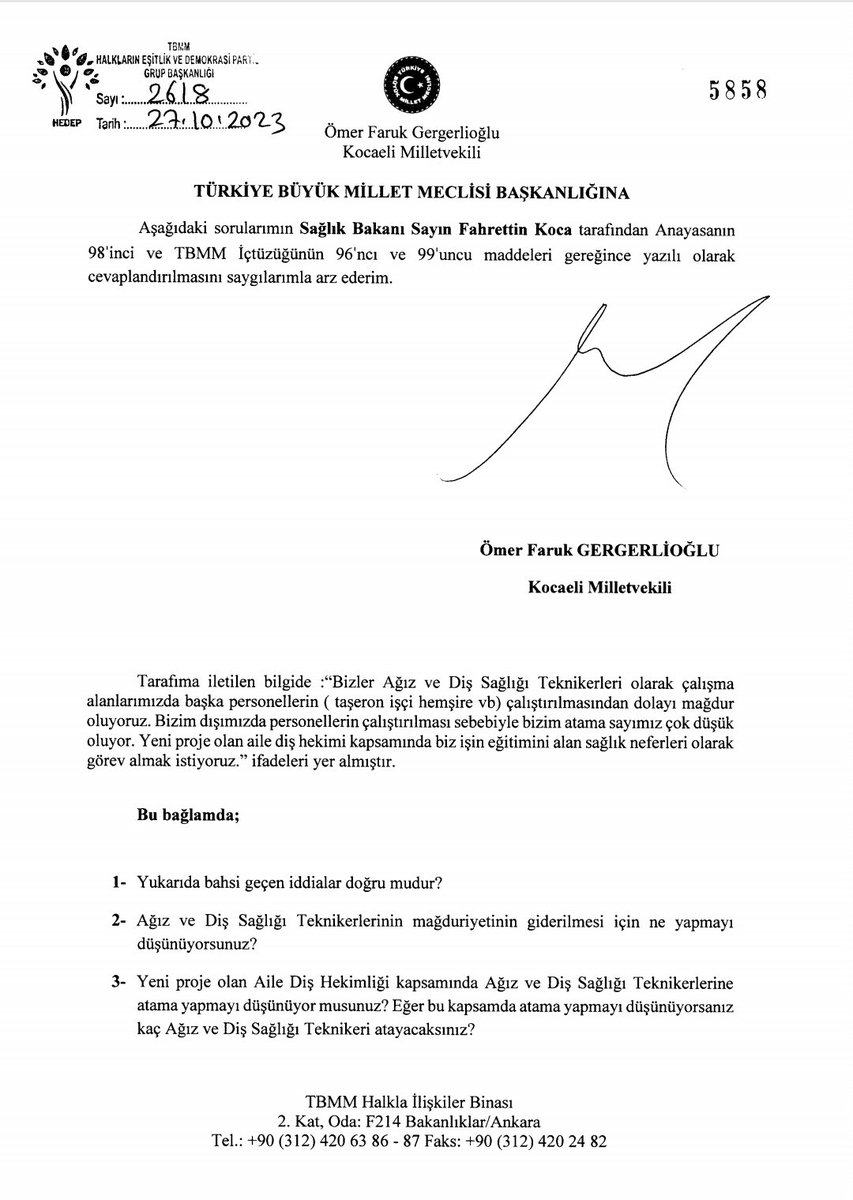 Sayın <a href="/gergerliogluof/">Ömer Faruk Gergerlioğlu</a> un bizler adına bakanımız sayın <a href="/drfahrettinkoca/">Dr. Fahrettin Koca</a> ya yönelttiği sorular için teşekkür ederiz🙏