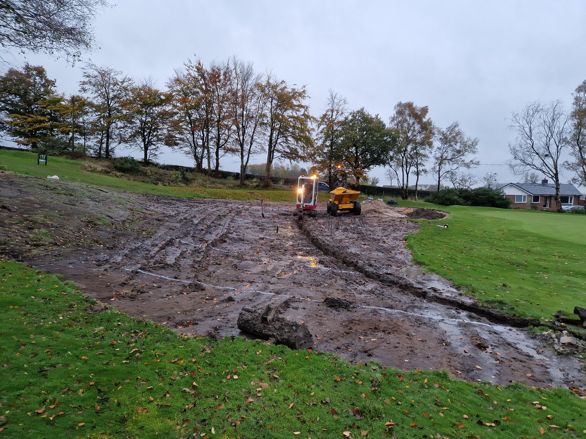 ChorleyGolfClub's tweet image. 8/11
Thankfully, we have been able to continue the works left of 13th green as we can access the site via the lane to the clubhouse.

Today, drains added into the area. Coming across a stone culvert along the way. This is now running where it wasn&apos;t before.