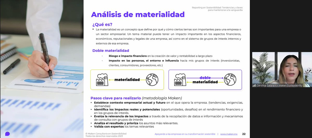 #WebinarESG  ¿Por qué el #AnalisisdeMaterialidad es importante para los Reportes Sostenibles? 
- Por su definición de los temas relevantes que establecen contexto, identifica y evalúa el impacto real,  analiza y valida los resultados para los siguientes pasos.