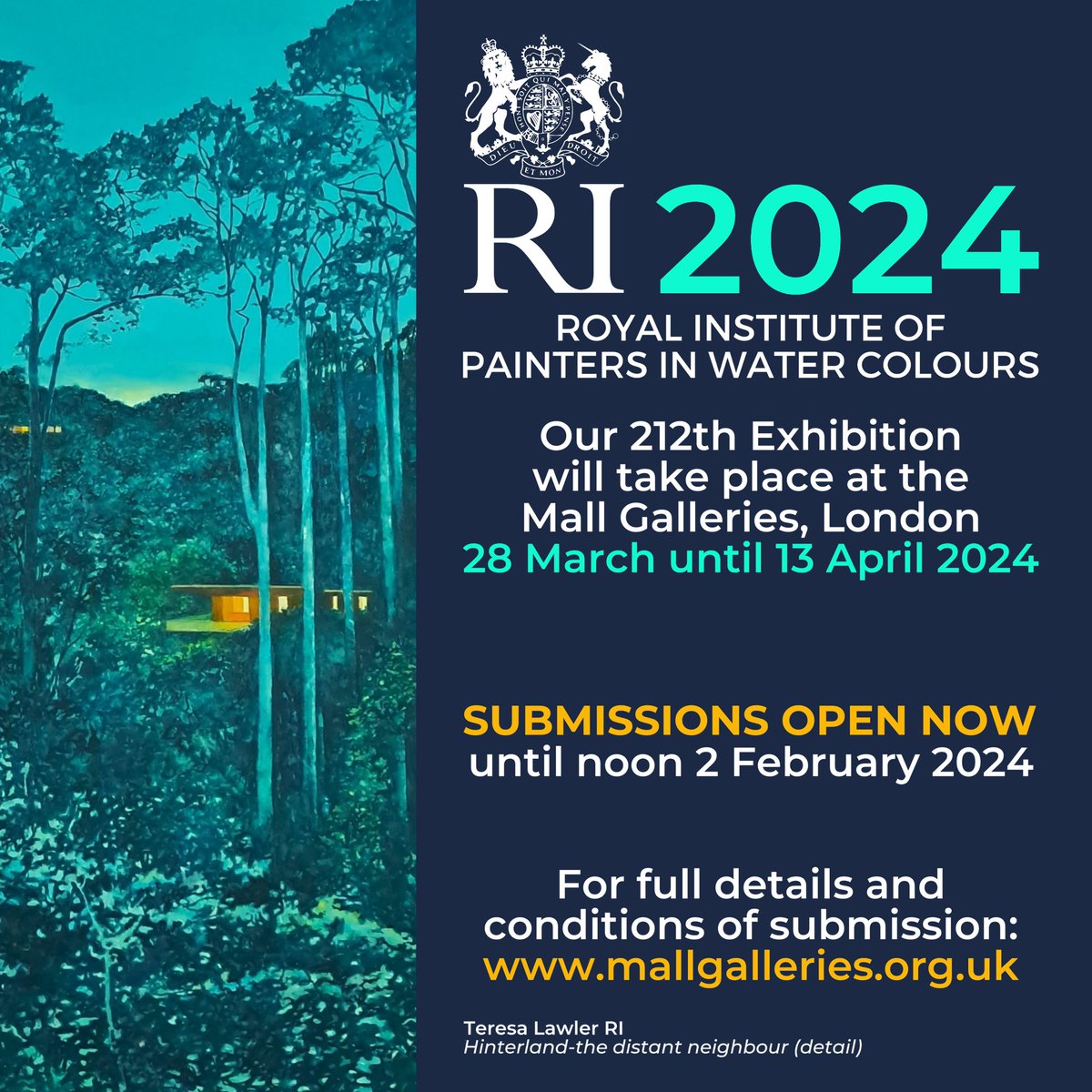 OPEN CALL... submit your work to the 2024 RI exhibition. Closes Friday 2 February.
Link here: mallgalleries.org.uk/open-calls/roy…