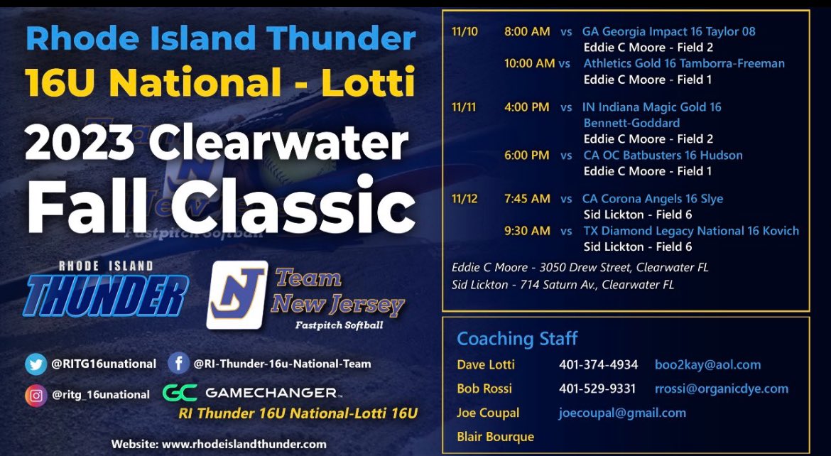 So excited for this upcoming weekend in Clearwater, FL! Here is our schedule.⬇️@RITG16unational @thunderjam134 @BobRossiRITG @jcoupal