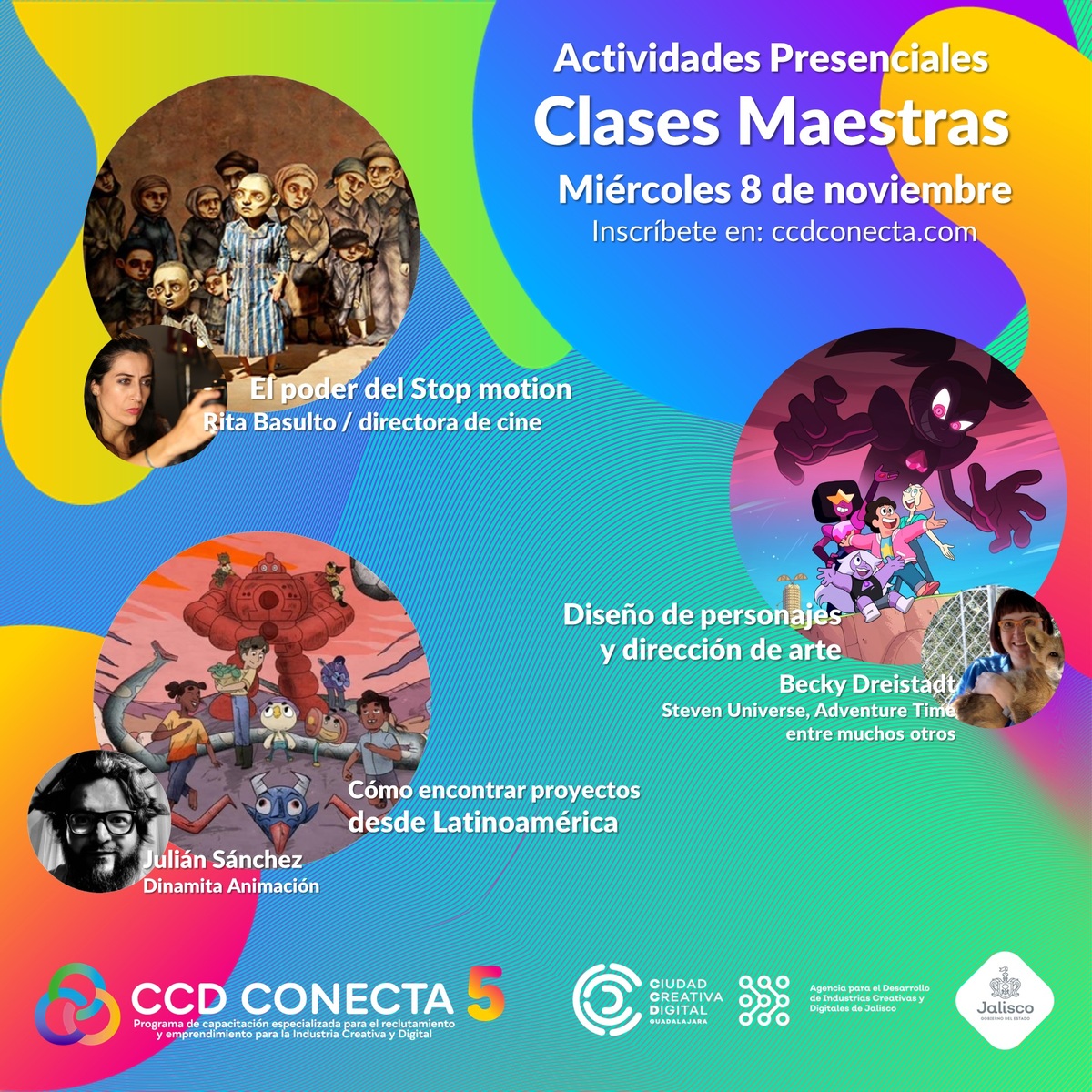 CCDJALISCO's tweet photo. Hoy en #CCDConecta 5: clases maestras de la talentosa tapatía @RitaBasulto (stop motion), Julián Sánchez (contratos y proyectos globales) y Becky Dreistadt @beckyandfrank (diseño de personajes y dirección de arte). No te la pierdas, regístrate en https://t.co/FEr0AAhOLS. https://t.co/sSgtU7D4QZ