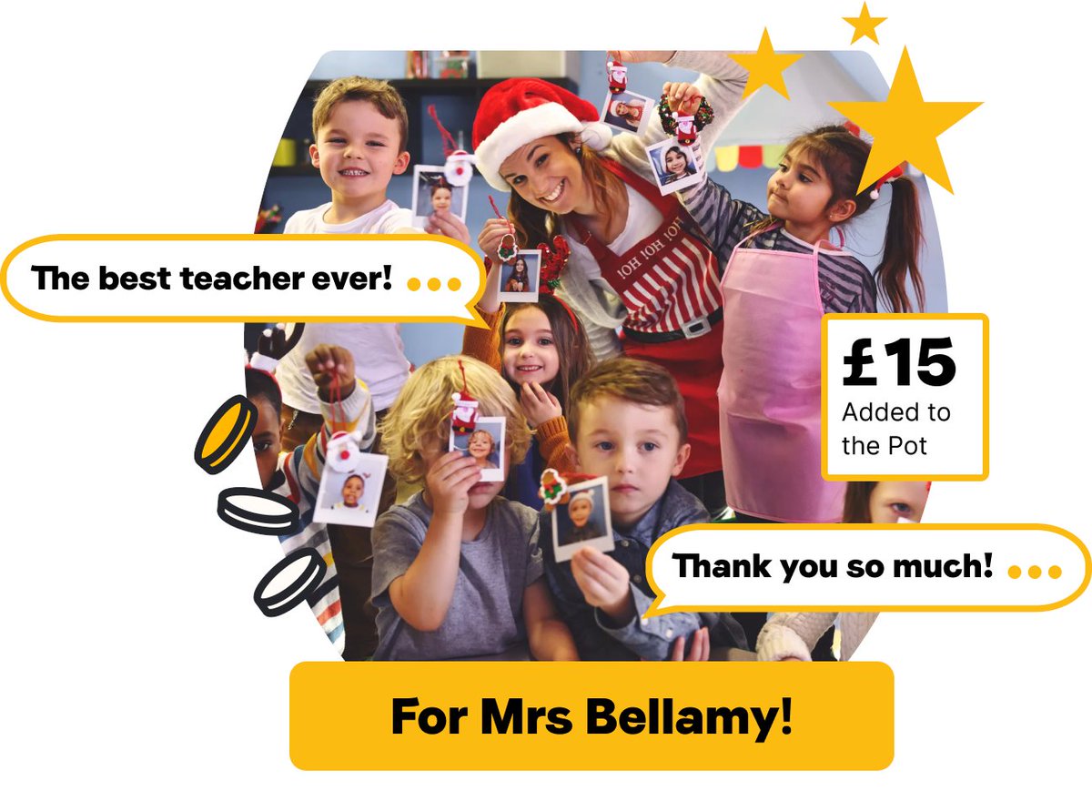 Are you looking for a faultless festive treat 🎁 for a fabulous teacher or assistant? Why not let them pick their own perfect present this Christmas 📷 and create a Collection Pot to say thank you from the WHOLE class. #teachers #xmasgift 
Create a Pot - collectionpot.com/occasion/teach…