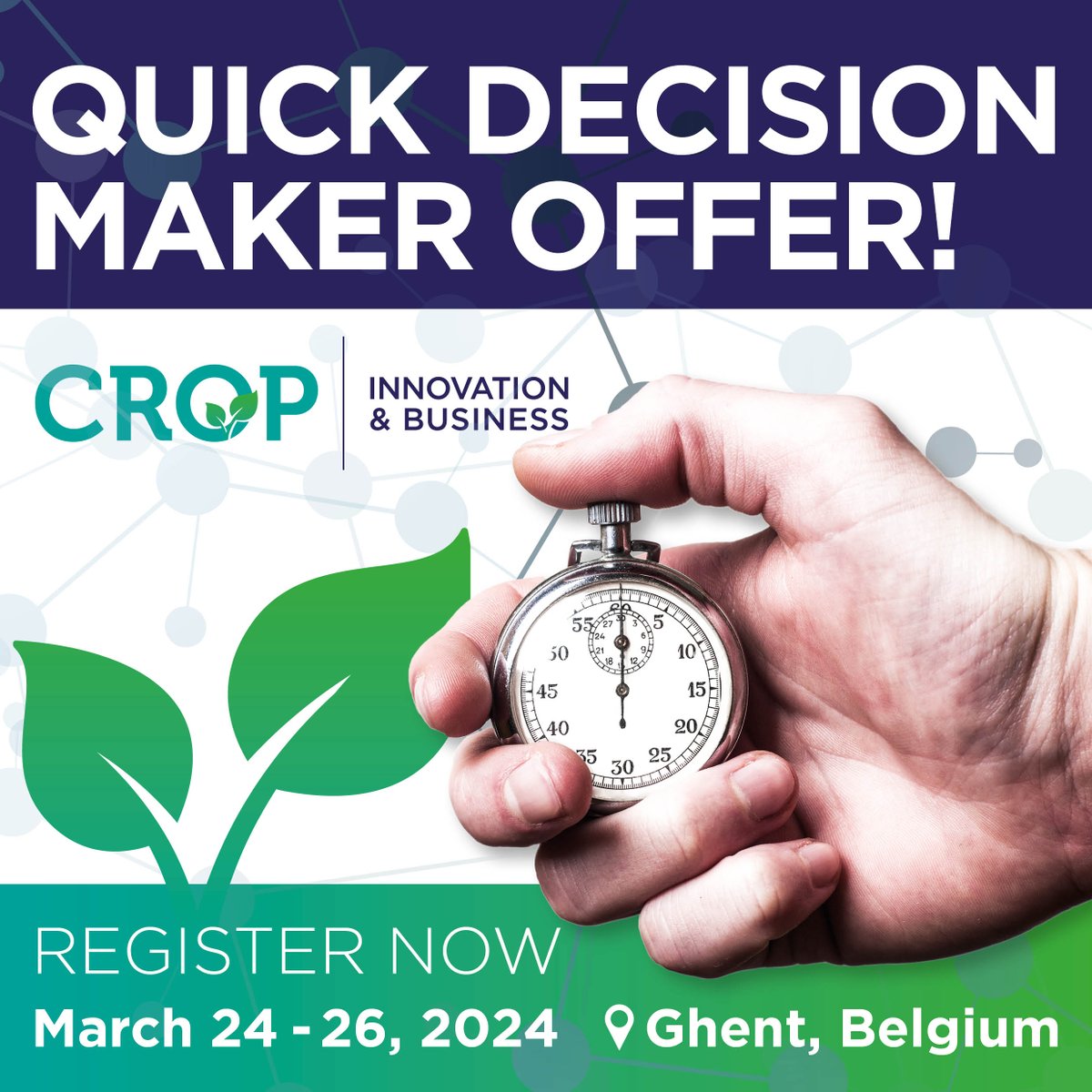 Discount for quick decision makers! Book your ticket before  January 1, 2024 and get a 100,- EURO discount on a full conference   ticket. Use couponcode QUICKCROPIB2024 upon registration! 
cropib.com