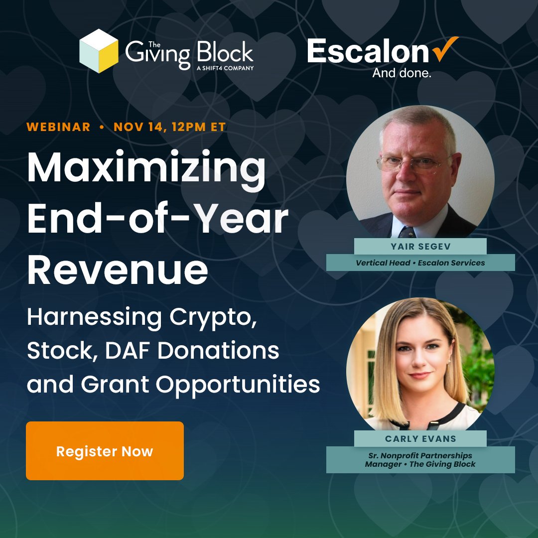 The Giving Block (@thegivingblock) on Twitter photo Don't miss out on essential funding strategies for your nonprofit! Join our webinar with <a href="/EscalonGlobal/">Escalon Services, Inc.</a> on 11/14. Discover the secrets of accepting crypto, leveraging stock donations, and mastering grants and Donor-Advised Funds!
Reserve your spot: bit.ly/40KFcRj Don't miss out on essential funding strategies for your nonprofit! Join our webinar with <a href="/EscalonGlobal/">Escalon Services, Inc.</a> on 11/14. Discover the secrets of accepting crypto, leveraging stock donations, and mastering grants and Donor-Advised Funds!
Reserve your spot: bit.ly/40KFcRj