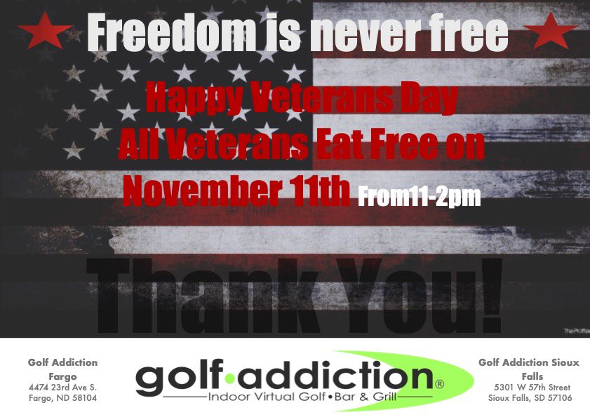 We are honoring all of our Veterans with a free meal on Veterans day! Please swing in and let us show you our gratitude! Thank you all for your service!