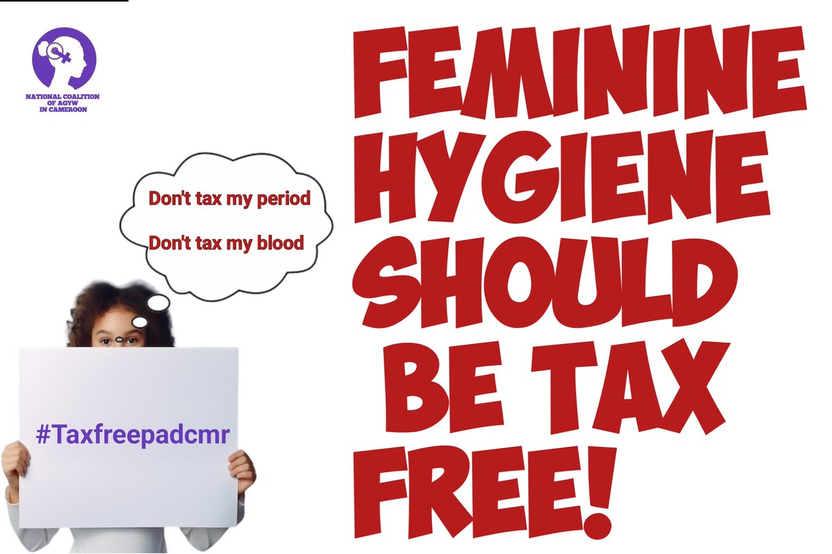 That's the tweet. 

#Taxfreepadcmr 
#Donttaxmyperiod 
#Donttaxmyblood 
#Agywcmr 
<a href="/MinsanteCMR/">MinsanteCameroun</a> <a href="/minproffcmr/">Minproff</a> <a href="/minfi_cameroun/">Ministère des Finances du Cameroun (MINFI)</a>