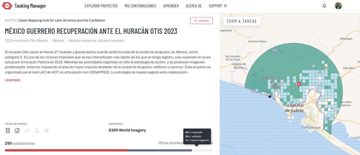 90% del proyecto mapeado ¡Vamos 🤓!

#HuracánOtis
tasks.hotosm.org/projects/15734
#MapeoAbierto #OpenStreetMap #OtisHuracan #AcapulcoNosNecesita

@mapeoabierto_la @openstreetmap @hotosm