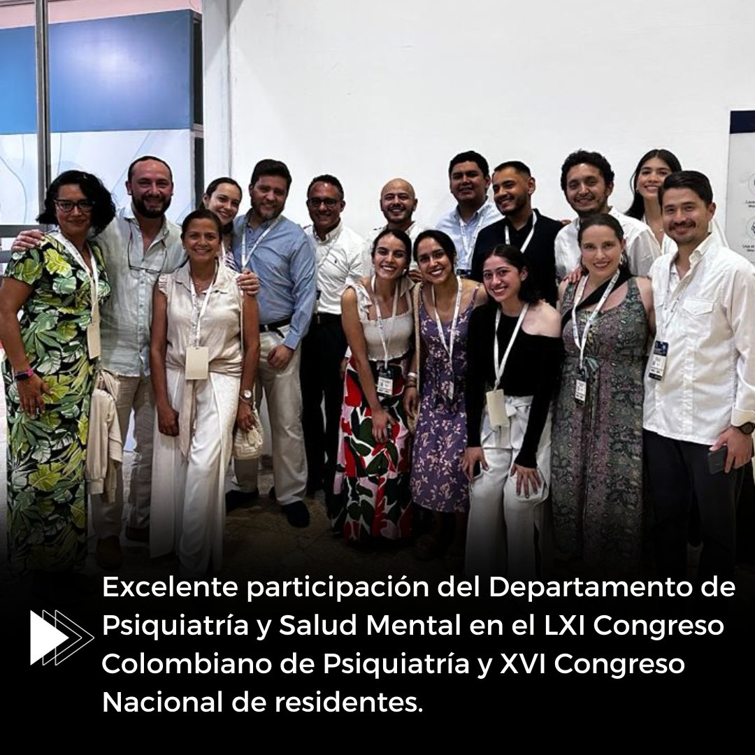MedicinaPUJ's tweet photo. Felicitamos al Depto. de Psiquiatría y Salud Mental PUJ por su destacada participación en el LXI Congreso Colombiano de Psiquiatría y el XVI Congreso Nacional de Residentes. Durante el evento, recibieron 8 reconocimientos, incluyendo trabajos de investigación y menciones de honor https://t.co/ml7QGdQSa4