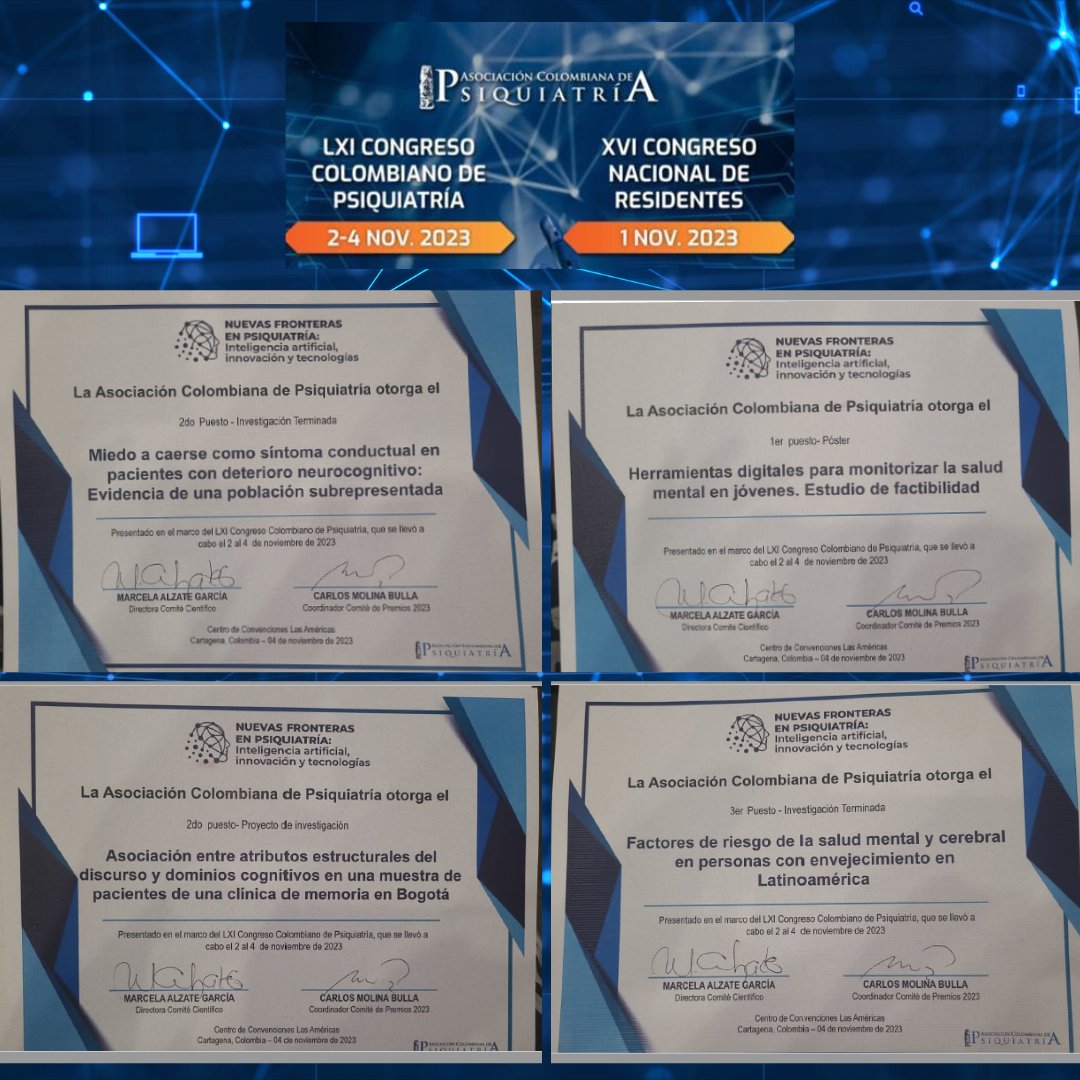 MedicinaPUJ's tweet photo. Felicitamos al Depto. de Psiquiatría y Salud Mental PUJ por su destacada participación en el LXI Congreso Colombiano de Psiquiatría y el XVI Congreso Nacional de Residentes. Durante el evento, recibieron 8 reconocimientos, incluyendo trabajos de investigación y menciones de honor https://t.co/ml7QGdQSa4