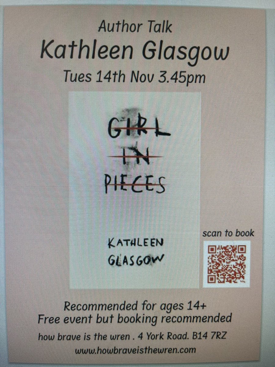 We are delighted to promote Kathleen Glasgow’s visit next week to local Bookshop, How Brave is the Wren. We couldn’t be prouder of the two QB students who’ve been chosen to conduct the interview 🤩 #kathleenglasgow #authortalk #schoollibrary @BraveWren @kathleenglasgow