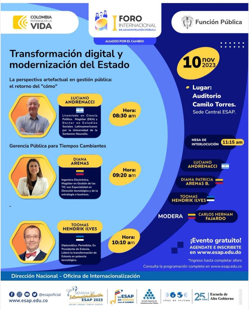 Gracias <a href="/ESAPOficial/">ESAP Oficial</a> estamos en el I Foro Internacional de Admón Pública. Agenda maravillosa. Grato encuentro con @VelazquezFJ1 <a href="/CLAD_Org/">CLAD</a> Sec. Gral. Y distinguidos ponente En <a href="/QualityForumOrg/">Quality Forum</a> acompañamos, difundimos y participamos. Vía Youtube o presencial pueden disfrutarlo.