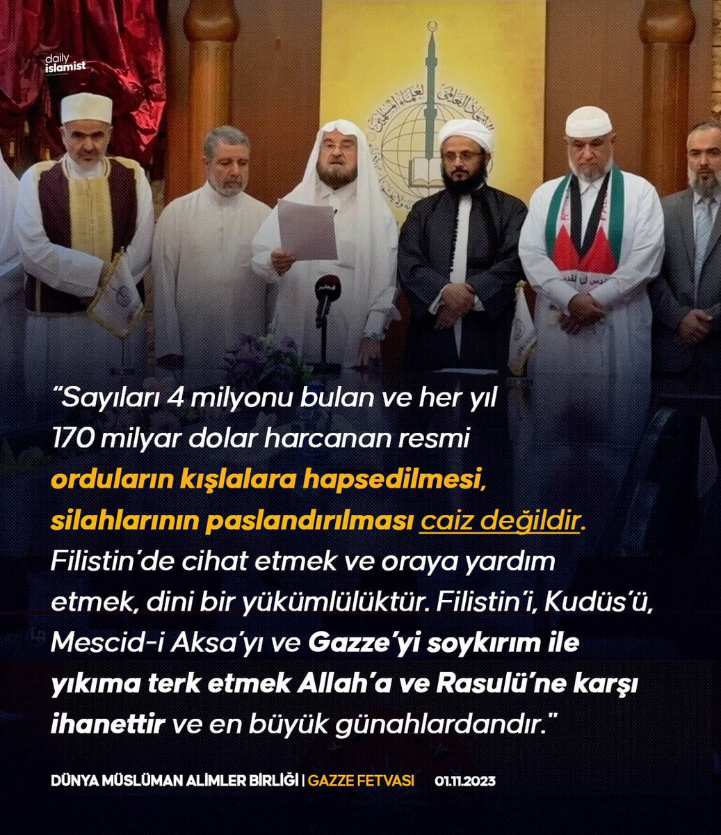 🔴 1 hafta oldu: Dünya Müslüman Alimler Birliği'nin Gazze fetvası hiçbir ülke tarafından karşılık bulmadı.