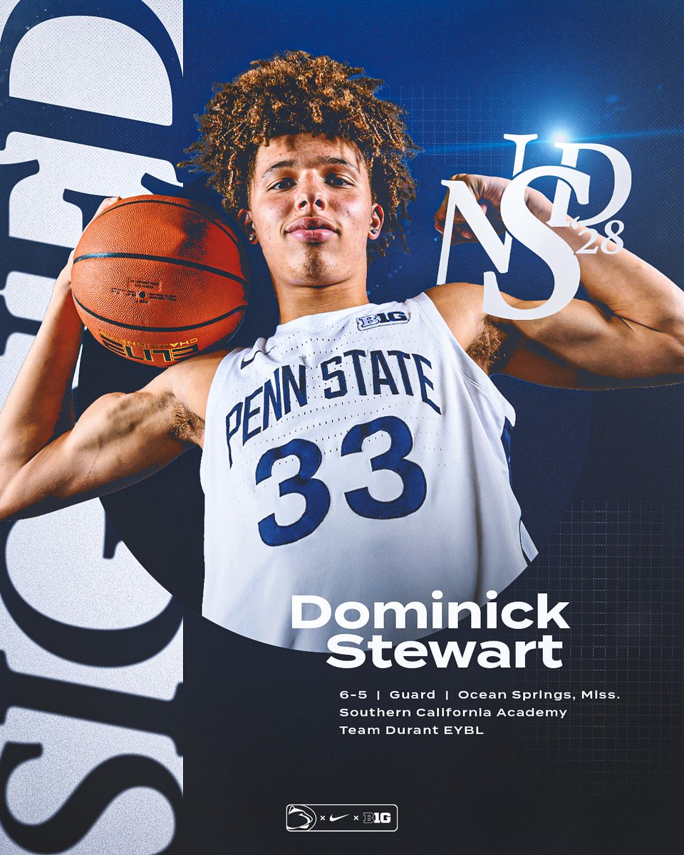 Signed, sealed, delivered ✔️ <a href="/228_dom/">dominick stewart💙🏳️</a> is a Nittany Lion!

▪️ Sharpshooter that ranks as a top-35 combo guard in the 2024 class
▪️ Earned All-Breakout Team honors at 2023 Peach Jam 

#WeAre | #PSUSigningDay