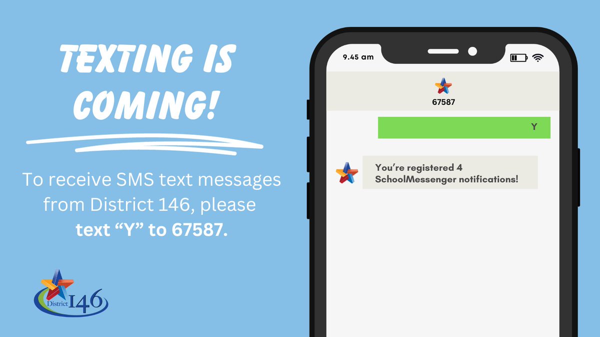 Did you get our test text yesterday? If not, be sure to sign up by texting "Y" to 67587!