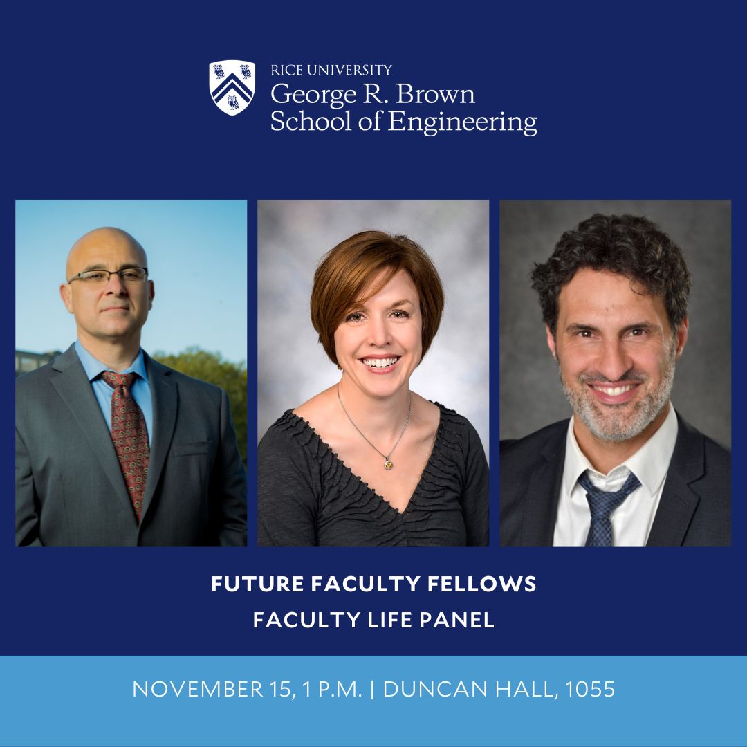What's it like to have a career in academia? PhD students and postdocs in Rice Engineering are invited to learn from our own tenured professors at the Faculty Life Panel, hosted by the Future Faculty Fellows program. Details on the Nov. 15 panel: bit.ly/40uaMlU