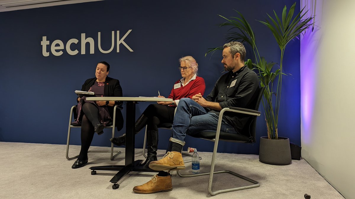 techUK's tweet photo. Emerging technology raises legal and ethical questions. Responsible innovation is vital. How do we equip businesses and users? Weโre joined by @Carolyn_Te and @agstrait for a fireside chat. #SuperchargeUKTech https://t.co/ddgCoNKlmT