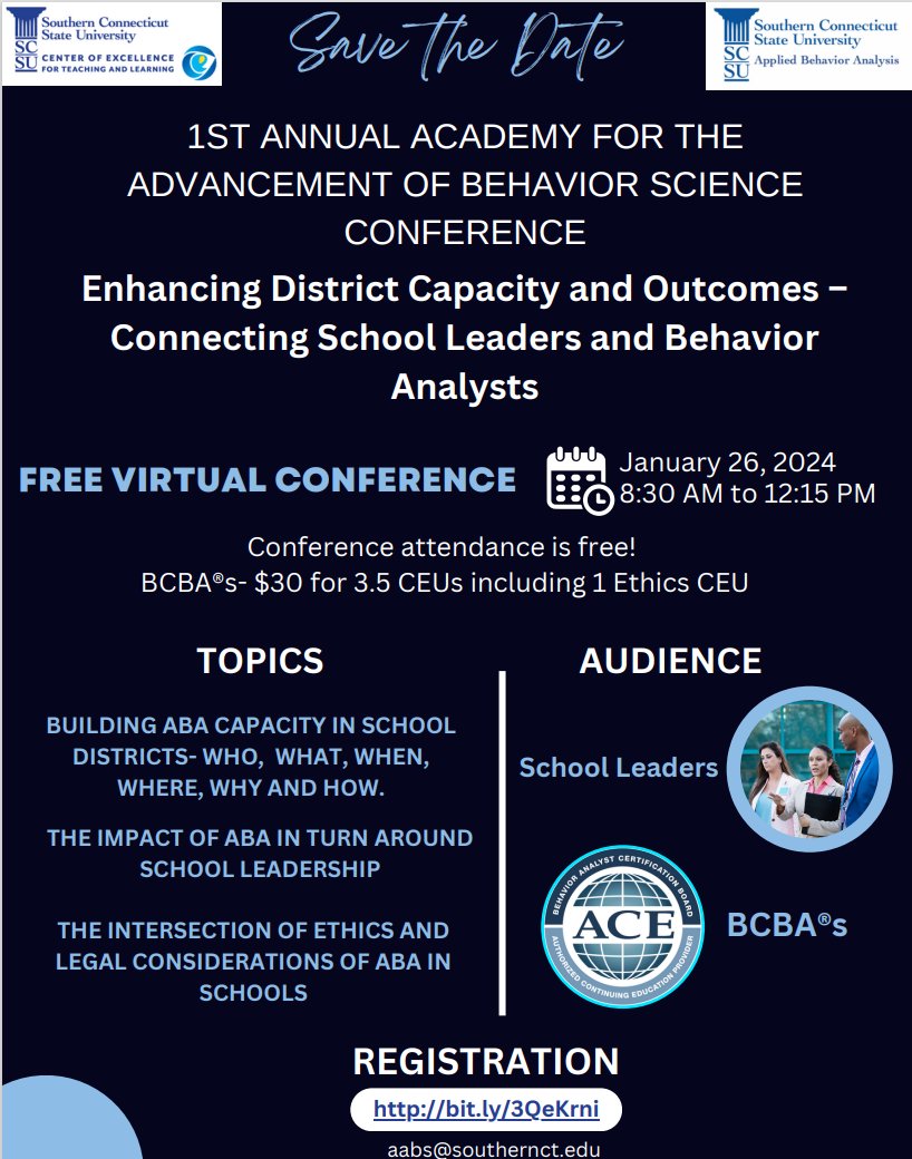 Attention BCBA's and School Leaders! Register at scsu.iad1.qualtrics.com/jfe/form/SV_8n… for our FREE virtual conference.