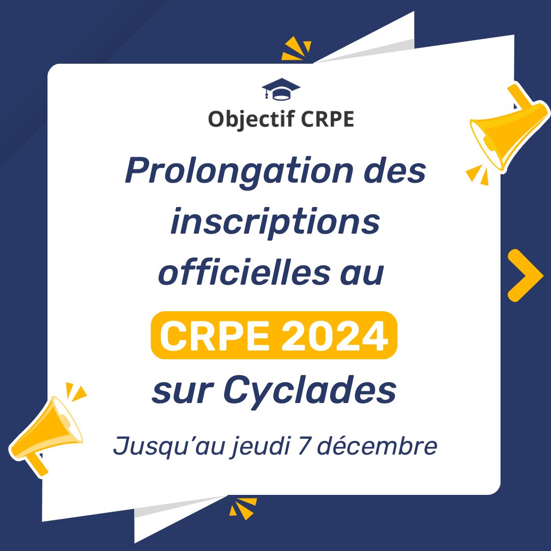 ObjectifCrpe's tweet image. 🎉 Bonne nouvelle, les inscriptions au CRPE 2024 ont été prolongées ! 👉 zurl.co/9ABi
Vous avez jusqu'au jeudi 7 décembre pour vous inscrire au concours.
N'hésitez pas à télécharger gratuitement notre guide sur l'inscription au CRPE 2024 👉 zurl.co/aq57