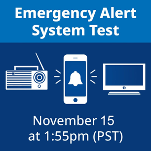 A test of the #BC Emergency Alert system will occur next Wednesday, Nov 15 at 1:55 p.m. (PST). An alert tone & test message will be sent to cell phones, TV & radio. Emergency Alerts provide life-saving information. Learn more: EmergencyInfoBC.ca/test #BCEmergencyAlert