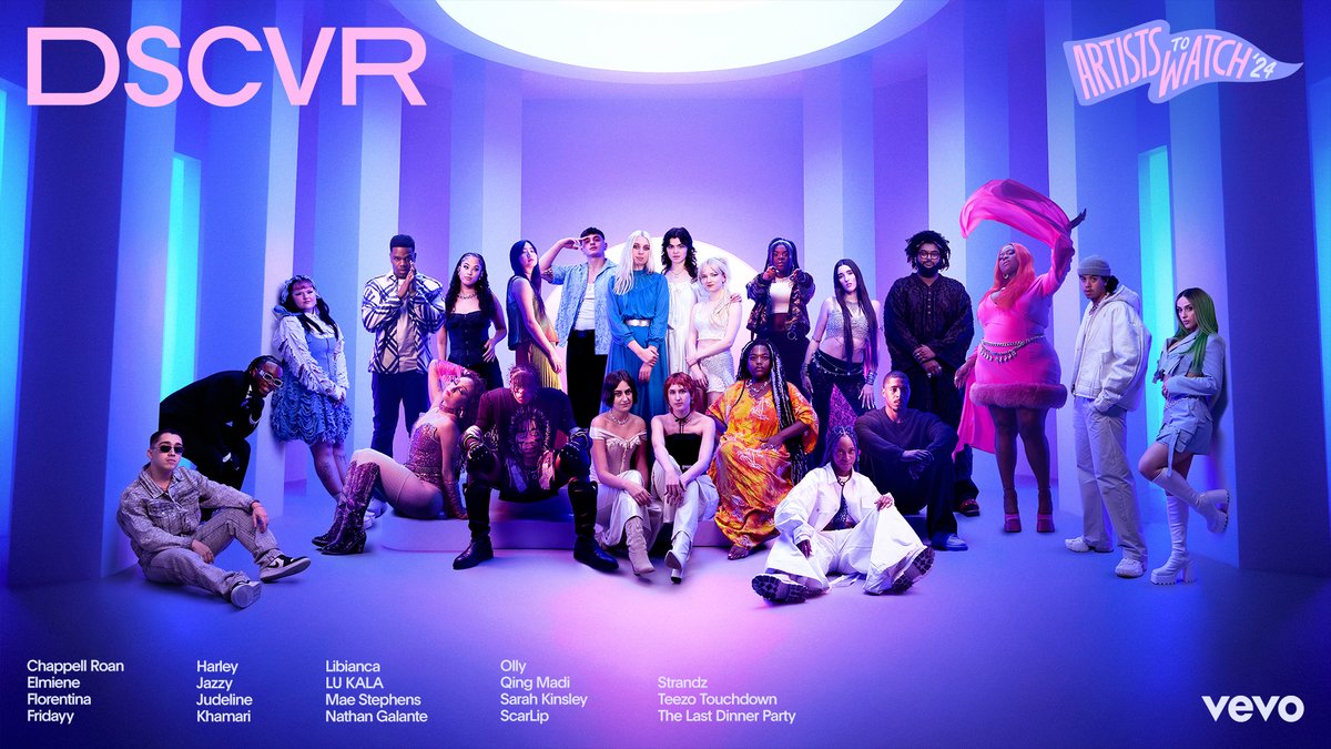 Introducing the #DSCVR Artists To Watch 2024! Over the next month we're featuring artists from around the world who are set to have a breakout year. Stay tuned for two live performances by these future stars on Vevo's iconic stage as we celebrate 10 years of DSCVR Artists to