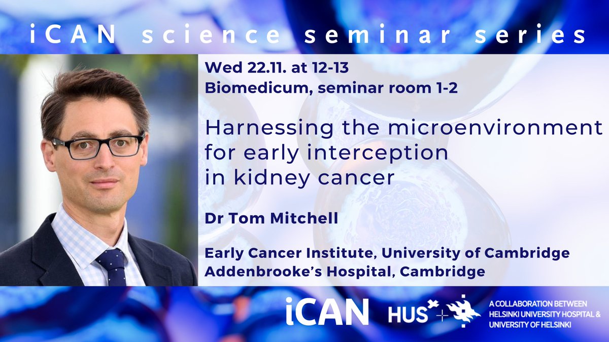 We are excited to welcome @Tom_J_Mitchell to give a talk in iCAN seminar series on Nov 22! For more information please see ican.fi/ican-science-s… or contact the host @SVanharanta @HiLIFE_helsinki @SuomenAkatemia @HelsinkiUniMed @HUS_fi @BiomedicumH