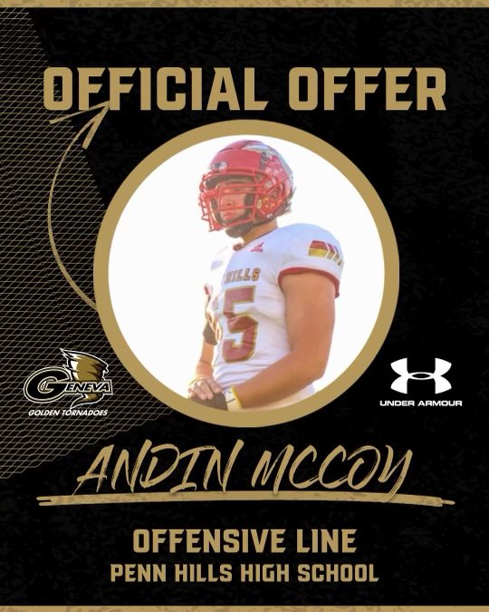So blessed and grateful to announce I have received my first offer from Geneva college🙏‼️. Thank you God. Thank you <a href="/Colby_Brock/">Colby Brock</a> 🖤💛. <a href="/GenevaCollegeFB/">Geneva College Football</a> <a href="/phqbclub/">PENN HILLS INDIANS FOOTBALL</a> <a href="/CoachChuck9/">Coach Chuck Bradley</a> <a href="/7Twice/">Cøåċħ B¥røn’s $0.02</a> <a href="/CoachChuck06/">Coach chuck</a> <a href="/PittsburghsKing/">Malik マリク Epperson</a> <a href="/KevinMcCoy62014/">Kevin McCoy</a>