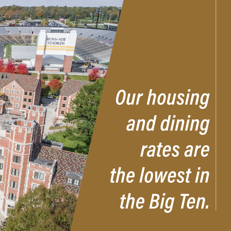 Wowzers! Last academic year, Purdue's housing and dining rates were the lowest amongst the Big Ten! Boiler up! 🚂

#purdue #campuslife #purdueuniversity #boilerup #big10