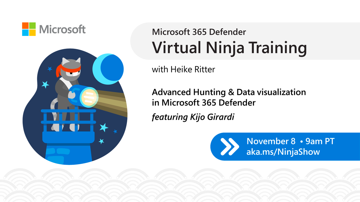HoneycuttInc's tweet image. We&apos;re live on the #NinjaShow! Tune in to ask all your questions about advanced hunting &amp;amp; various data visuals in #Microsoft365Defender 📊 &amp;gt;&amp;gt; aka.pulse.ly/thkplot5d3 #filmproduction #videoediting #techinsights