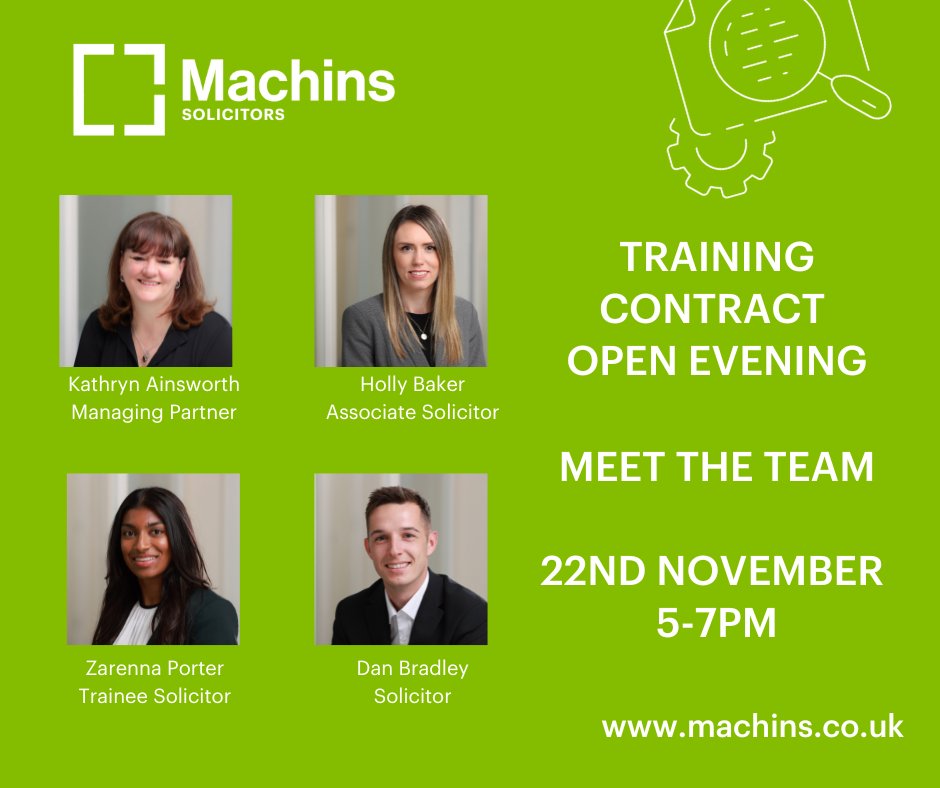 MachinsLaw's tweet photo. Looking to apply for a #trainingcontract? Why not come along to our Open Evening to meet the team and find out more about Machins!
π
Wednesday 22 November 5-7pm
π 28 Dunstable Road, Luton LU1 1DY
π» https://t.co/4hAE6qjOL5
#traineesolicitor #careerinlaw https://t.co/NeNiEfP71v