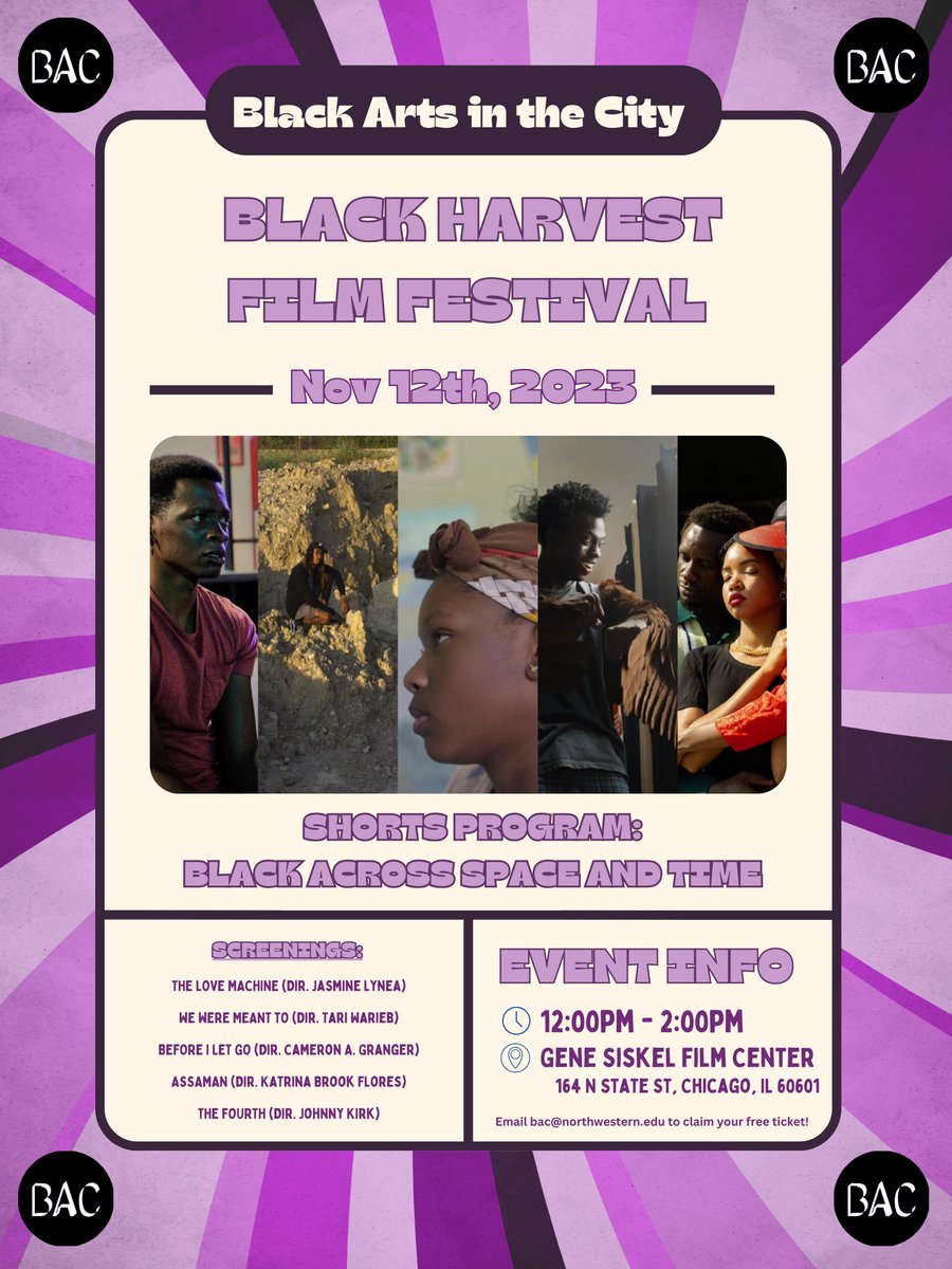 For our second Black Arts in the City event we will be offering tickets to the Black Harvest Film Festival "Shorts Program: Black Across Space and Time".

Free tickets are available on a first come, first serve basis!