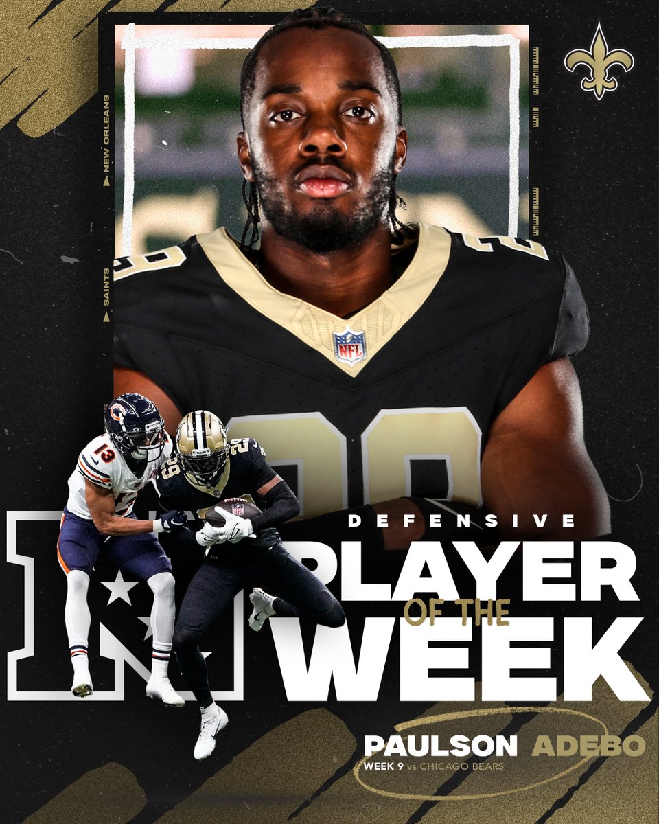 Congrats to Paulson Adebo on being named the NFC Defensive Player of the Week! 🙌 #Saints