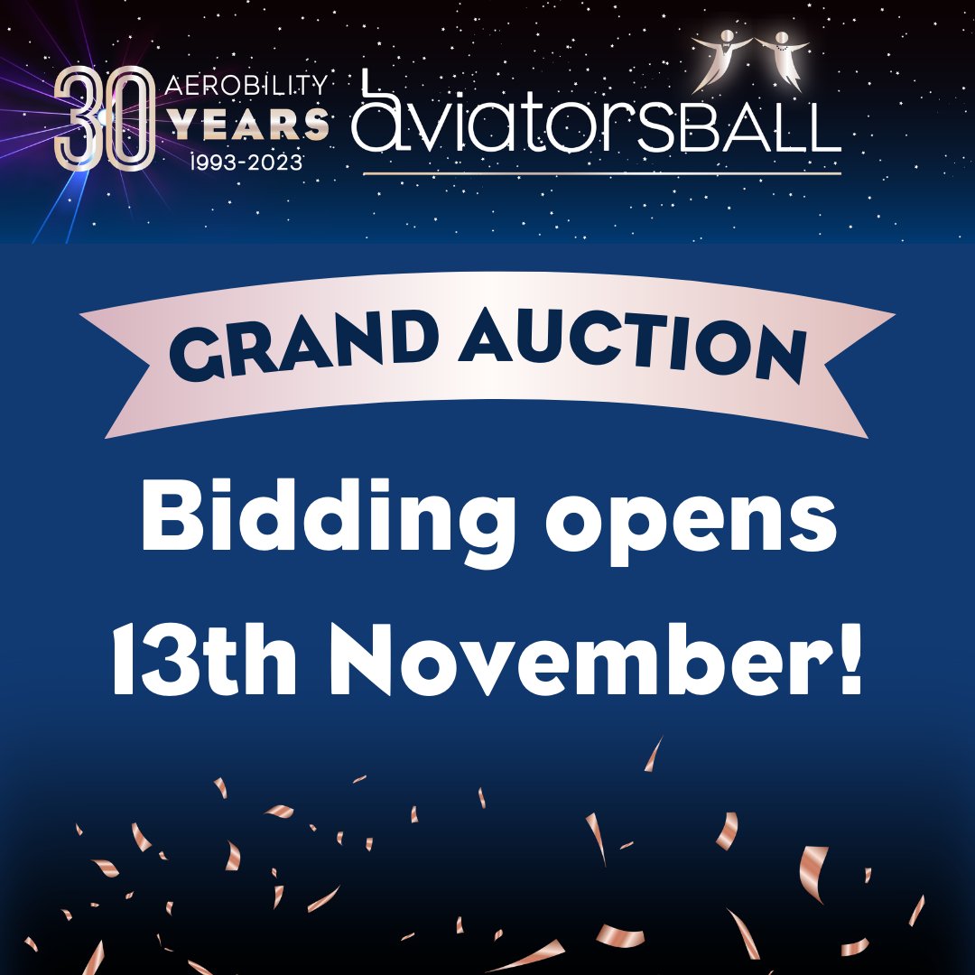 Aerobility's tweet photo. The Aerobility's Aviators Ball is fast approaching! Join in on the fun by bidding in the online auction!
🔔 Bidding opens on Monday the 13th of November at 00:00
#AviatorsBall #Aviation #Charity #Fundraise #Aerobility https://t.co/i7TPdlq90T