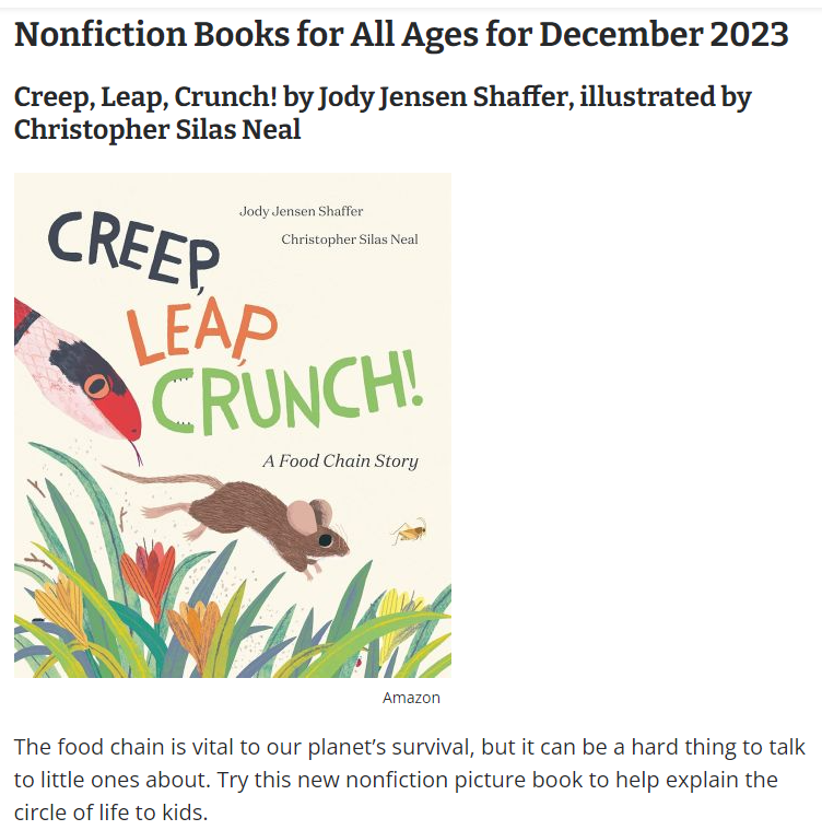 WOO-HOO! @WeAreTeachers named CREEP, LEAP, CRUNCH! a Best New Book for Kids and Teens! rb.gy/204tqr Coming your way December 12! Thanks, #teachersoftwitter! @csneal @Spanish_Broom @randomhousekids @RHCBEducators #childrensbooks #STEMbooks #KidsloveNF