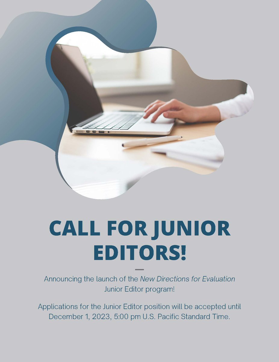 Call for Junior Editors! Launch of the New Directions for #Evaluation Junior Editor program!
Call: tinyurl.com/NDEJuniorEdito…
Application: tinyurl.com/NDEJuniorEdito… (Must have a google account to complete the form.)
Deadline: December 1, 2023 at 5:00 pm (U.S. PST) #eval