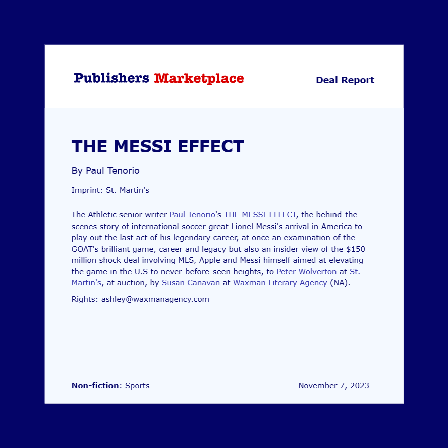 PaulTenorio's tweet image. Extremely excited to announce that I am writing a book.
The Messi Effect is the behind-the-scenes story of Messi's arrival in MLS and its impact on American soccer at an unprecedented time for the sport in this country.
Grateful for the opportunity @StMartinsPress @WaxmanLit